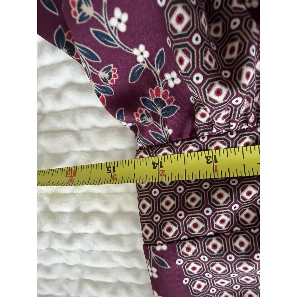 Gal Meets Glam Collection Dress US 4 Burgundy Floral Long Sleeve Square Neck